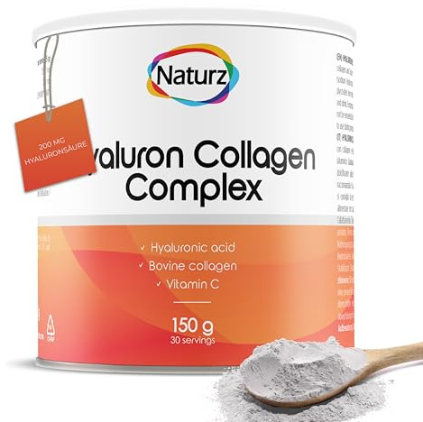 Naturz Kollagen mit Hyaluronsäure, Pulver 150 g | Kollagenpeptide mit Hyaluronsäure & Vitamin C - Zitronengeschmack, glutenfrei, schnell löslich