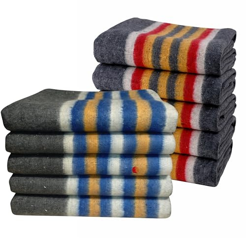 LNT France - Lot de 10 Couvertures Epaisses Protections Meubles pour Déménagement, Transport/Stockage-150x200 cm - 410gr/m²- couverture 100% Textile Recyclé. (5 bleues + 5 rouges)