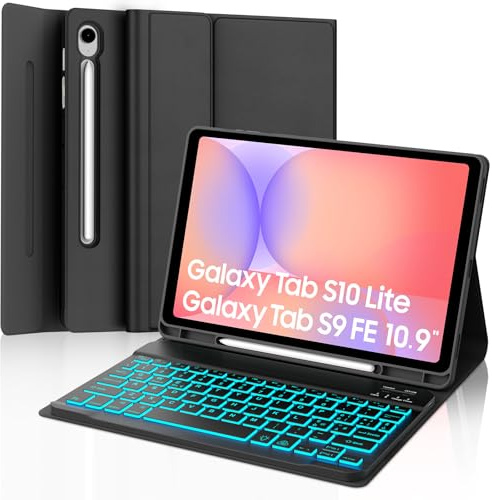 Cover Tastiera per Samsung Galaxy Tab S10 Lite/S10 FE/S9 FE 10.9/S9 11 | Keyboard 7 Colori Illuminato Magnetico Staccabile, Italiano QWERTY, Custodia Tastiera Bluetooth con Portapenna, Nero