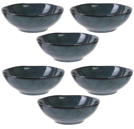 AltoBuy Set de 6 Bols 80cl en céramique au grés du Temps Bleu - Galet