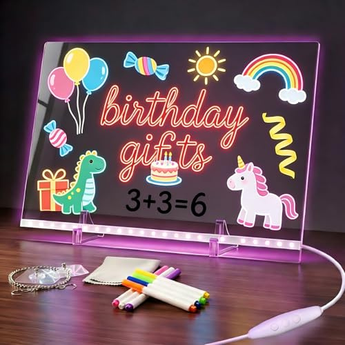 Led Drawing Board for Children, 35x25 cm Glow Led Note Board with 7 Color, Christmas Birthday Gifts Gifts for 5-12 Year Old Girls Toys, Acrylic Doodle Drawing Board with Stand for Office School Home