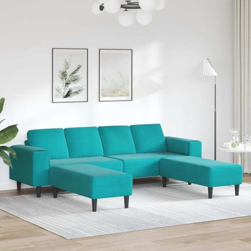 QJBSAVVA 4-Sitzer Türkis Samt Sofa mit Samtbezug Abnehmbare Kissen Höhenverstellbare Beine Modernes Design und Schlaffunktion für Wohnzimmer Jugendzimmer und Balkon