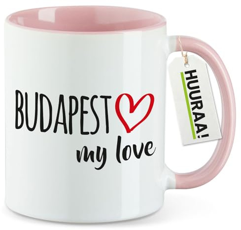 Huuraa Kaffeetasse Budapest my love Geschenk | Motivtasse 330ml Rosa Keramik Tasse mit Spruch Kaffeebecher Geschenkidee Becher mit Motiv