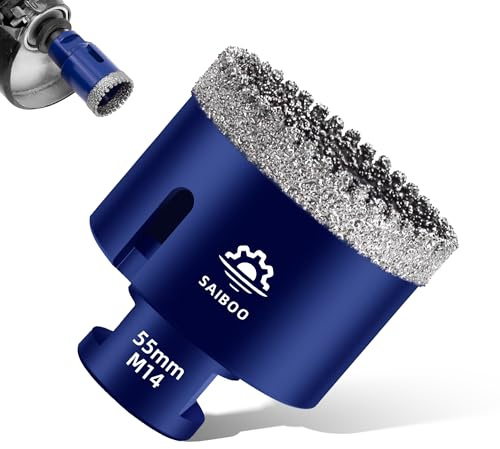 SAIBOO Broca de Diamante 55mm Sierra Perforadora de Diamante Broca para Azulejos para Porcelánico Cerámica Mármol Granito Piedra, para Amoladoras Angulares (M14 Rosca)