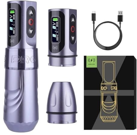 Tattoo Pen PRO - Macchina per tatuaggi senza fili, con motore senza spazzole, senza fili, 4.0 tempi (viola)