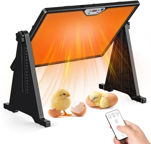 Jayseuw Wärmeplatte Küken, 300W Doppelseitige Hühnerstall-Heizung (30-75°C) mit Fernbedienung & Timer, Höhenverstellbar 31-42cm, 3m Kabel & Beleuchtung für Küken, Kätzchen und Kleintiere
