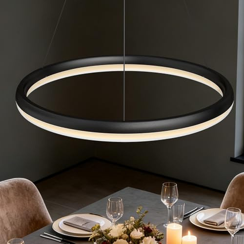 doporro Moderne LED Pendelleuchte – Dimmbare höhenverstellbar | 65cm, Esszimmerlampe hängend, mit App & Fernbedienung, 3000–6000K, CRI≥95, für Esstisch & Wohnraum, Luvina05, Sandschwarz