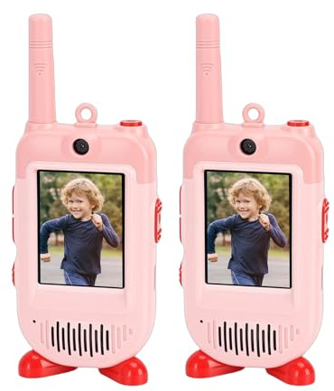 Tangxi Radio Vidéo pour Tout-Petits, Interphone Vidéo Rechargeable Portable, Radio Portable à Communication Bidirectionnelle, Jouets pour Jeux Familiaux, Extérieur, Camping, (Pink)