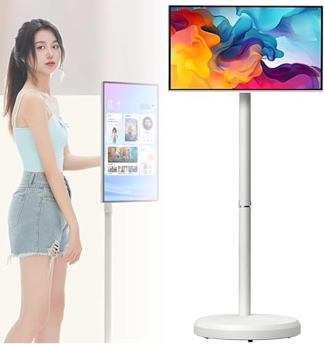 coyrugky Smart TV Pollici Portatile 4K, Monitor Touch Android con Rotazione Completa, Batteria Integrata, Telecomando Vocale, Schermo da 1920x1080(4+64G,24IN)