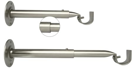 2 Supports pour Barre de Rideaux Ø 19 mm – Réglables en Profondeur (Extensibles 17-25 cm) – Finition Nickel Satiné – Lot de 2 – Idéal pour Éloignement du Mur ou Caisson de Volets Roulants