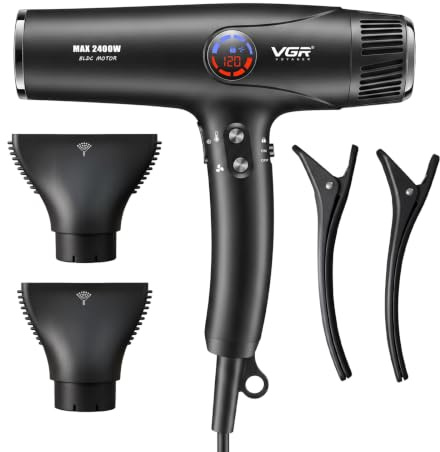 VGR 469 Haartrockner Professioneller Mit 2400W BLDC Motor | Föhn Mit Diffusor Für Schnellkühltaste, Hair Ddryer Mit 4 Temperatur, LED Display, Haarföhn Mit Sperrfunktion
