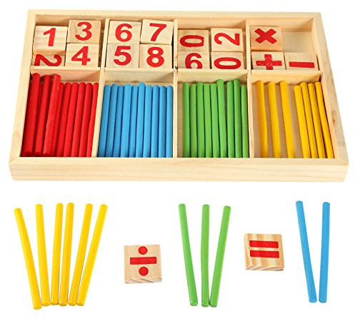Yosoo Matemáticas Manipuladores De Madera Barras de Contar Palos Tarjetas de Números Bloques de Construcción Juguetes Educativos
