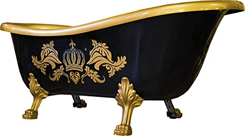 Casa Padrino Pompöös by Luxus Badewanne Deluxe freistehend von Harald Glööckler Schwarz/Gold/Schwarz 1560mm mit goldfarbenen Löwenfüssen