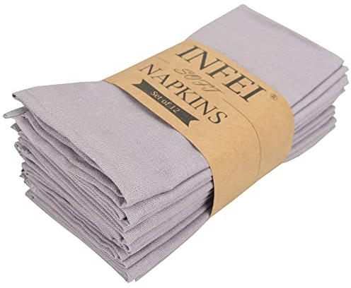 INFEI weich Baumwoll-Leinen gemischt Abendessen Cloth Servietten, 12 Stück (40 x 40 cm), für Veranstaltungen und den Heimgebrauch (Grau)