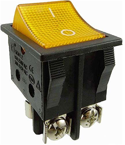 Einbau Wippschalter mit schraubkontakten, Geräteschalter, 2 polig (4pin) 16A 250~ Schwarze Schalter gelb beleuchtet (1)