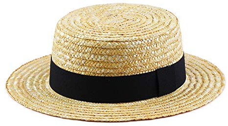 Daesan Boater Hat Straw Skimmer Hats 1920s Gangster Sailor Roaring 20's Costume - Black - Medium