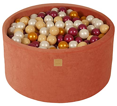 MEOWBABY Piscine à Balle pour bébé – Piscine à balles Douce en Velours 90x40cm avec 300 balles – Fosses a Boules pour Enfants, Rouge Marsala