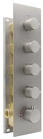 HOMEDEC Brass Concealed 3-Outlet Thermostatic Valve Shower Mixer with Round Knobs Brushed Nickel (Vertical installation, 4 Handles) (Vertical installation, 5 Handles)