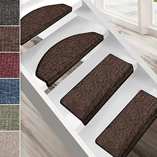 Floordirekt Stufenmatten Bermuda - Halbrund oder Eckig - Treppenmatten in 6 Farben - Hochwertig & pflegeleicht - Stufenteppich - Made in Germany (Braun, Halbrund 56 x 19 cm)