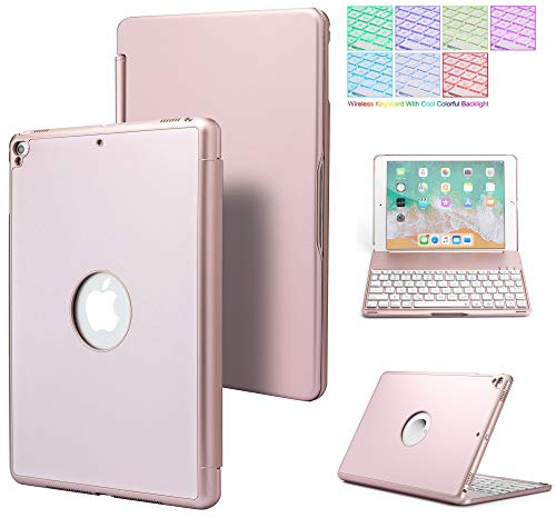 QYiD Funda con Teclado para iPad Mini 5/ Mini 4, 7 Colores Retroiluminación Teclado Bluetooth 360 giratoria Aluminio Funda para iPad Mini 5 2019(5th Gen)/ iPad Mini 4 2015, Auto Sleep/Wake, Oro Rosa