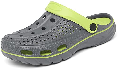 INMINPIN Clogs Herren Pantoletten Sommer Hausschuhe Damen rutschfest Atmungsaktiv Strand Sandalen Gartenschuhe, Grau Grün, 36/37 EU(250)