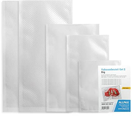 Set BIG Vakuumierbeutel [extra stark] - 5 verschiedene Größen zu je 20 Stück - für alle Vakuumiergeräte - ideal für Lebensmittel und Sous Vide Garen