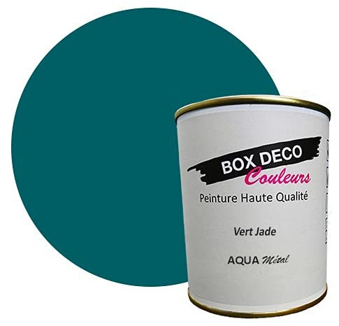 BOX DECO COULEURS Peinture meuble métal à base de laque acrylique aspect satin Aqua Métal - 750 ml / 7.5m², Vert Jade