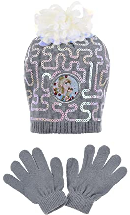 Sun City Frozen - Die Eiskönigin ELSA Kinder Mädchen Winter-Set Winter-Mütze und Handschuhe (52, Grau)