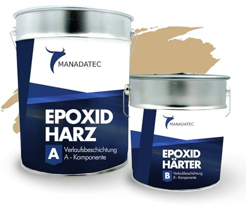 MANADATEC 2k Epoxidharz Verlaufsbeschichtung 6kg I RAL 1001 Beige I Lösemittelfrei, Umweltfreundlich & Geruchsneutral I Für ebene Garagen-, Keller- & Werkstattböden I Hohe Belastbarkeit