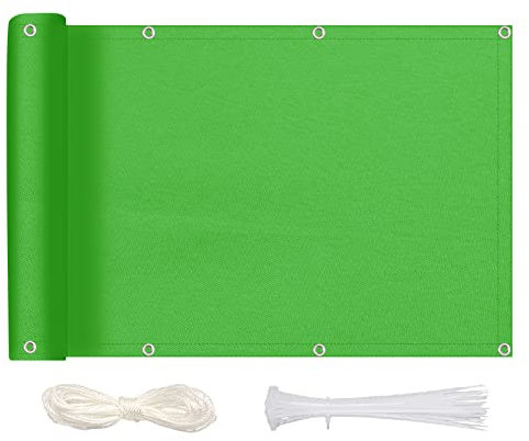 MEEYI Sichtschutz Balkon Sichtschutz 130x550cm, Balkonabdeckung Blickdichte Wind- und UV-Schutz Wetterfest 100% Privatsphäre Balkonsichtschutz mit Ösen, Nylon Kabelbinder und Kordel, Grün