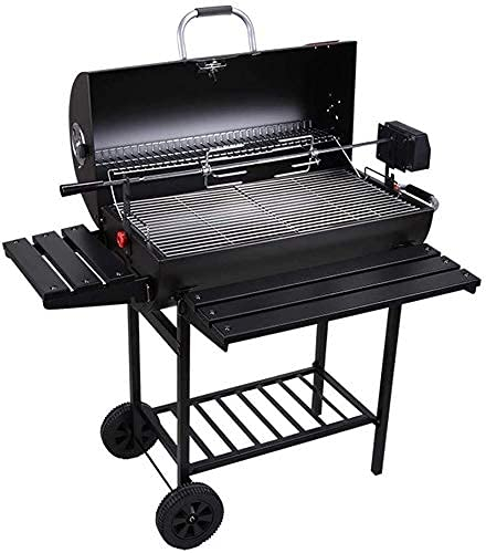Samnuerly Barbecue Grill Großer Holzkohlegrill BBQ Trolley Hinterhof Garten Smoker Barbecue w/Shelf Side Table Wheels Built-in Thermometer