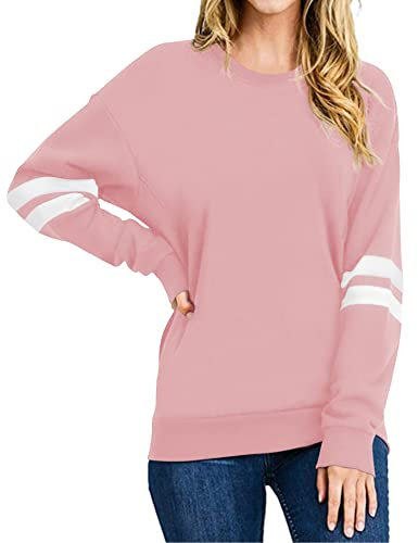 Neitooh Sweatshirt Damen Rundhals Sweatshirt Damen Baumwolle Pullover Damen Langarmshirt Casual Oberteile Tops(Rosa,XL)