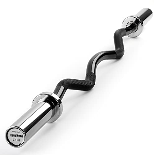 PhysKcal EZ Curl Bar, 47 Zoll Super EZ Hantelstange für Standard 2 Zoll Hantelscheiben, hervorragend für Bizeps und Trizeps, Chrom & Schwarz