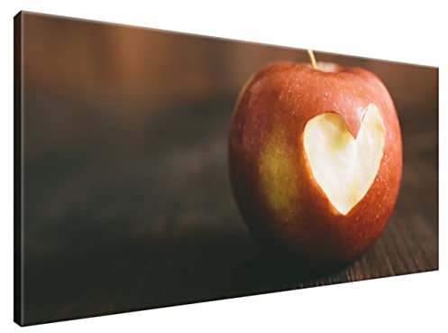 Estika Leinwand bilder - Apfel mit Herz - 115x55 cm, 1 teilige kunstdruck - Wandbilder wohnzimmer, schlafzimmer, Moderne wanddeko, Bild auf leinwand - Küche, Restaurant bilder - 2226A_1AE