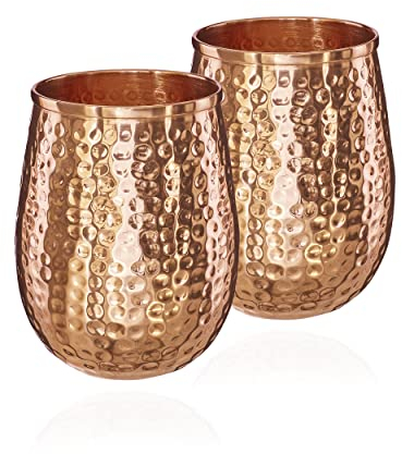 NKlaus 2x Kupferbecher reines Kupfer 100% Ayuverda Trinkbecher Oval Moscow Mule 500ml 11262