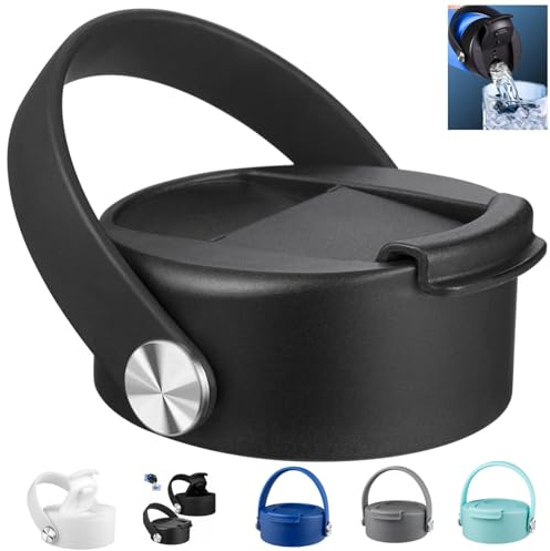 Flip Lid for Hydro Flask Wide Mouth, Lids with Flex Handle for Hydroflask 12 16 20 32 40 64 oz Bottle, Replacement Chug Cap Screw Top, Easy to Carry, Leak-Proof BPA-Free Bottle Accessories, Black