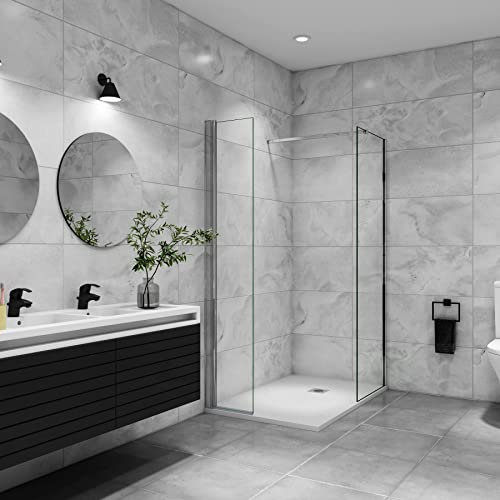 AICA paroi de douche à l'italienne 70x200cm avec barre de fixation 73-120cm en carré, paroi de douche pivotante 45x200cm, verre 8mm securit anticalcaire, profil chromé