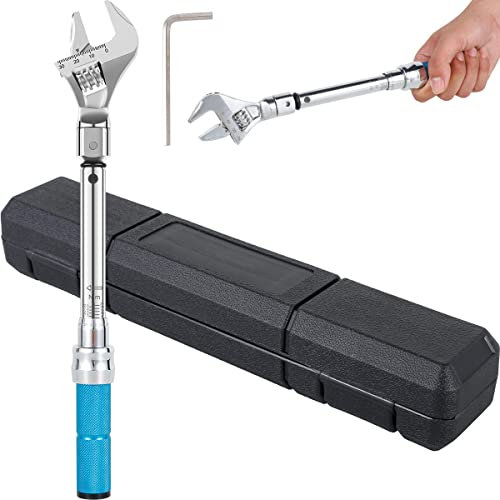 Kuphy Digital Adjustable Torque Wrench 5-25 NM, 30mm Steel Open End, 9×12mm Interchangeable Head for Car Repair Maintenance, Bicycle Spanner Hand Tool - Blue and Silver