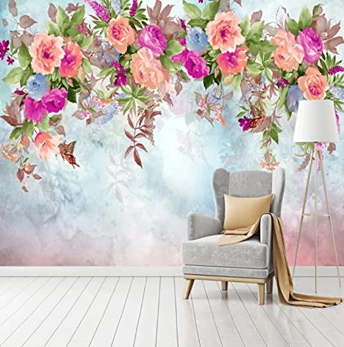Papier Peint Intissé 200Cm(W)*140Cm(H) Trompe L Oeil Déco Mural Tableaux Muraux Photo Mur De Fleurs