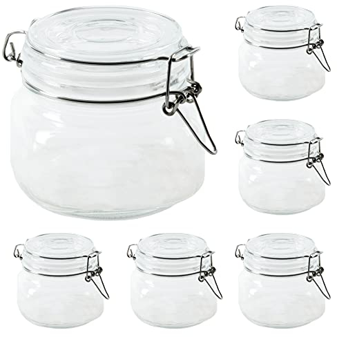 ZENO 500ml Clip Top Glass Jars - Set of 6 | Airtight Glass Storage | Perfect for Dry Food, Coffee Beans & Tea Bags | Kitchen Preserving & Spice Containers