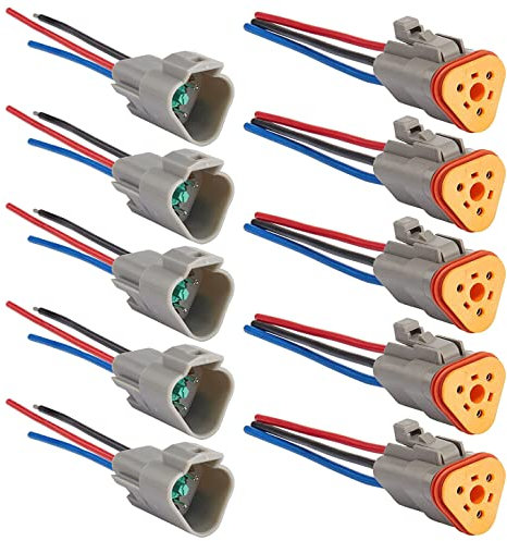GTIWUNG DT Stecker Set, 5 Sets Männlich und Weiblich Auto Wasserdichter Elektrischer Steckverbinder Kabelverbinder Stecker 3-polig mit 15cm 16AWG Kabel, DT Serie Kabelstecker für Auto, LKW, Boots