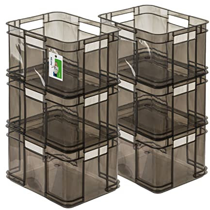 PAFEN 6x Euro Stapelbox 16l - 35 x 27 x 21 cm - Aufbewahrungsbehälter Euro-box Transparent Stapelkasten Transport Eurobehälter aus PP, Schwarz