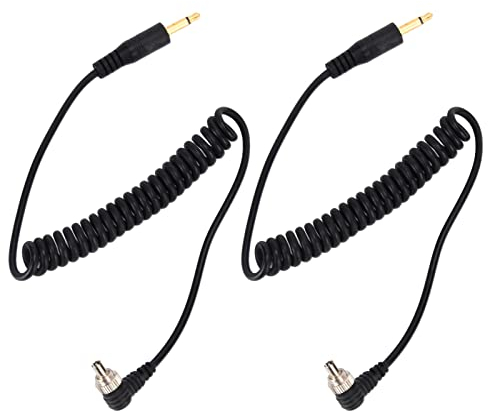 Akozon Kamera-Blitzkabel, 2 Stück Universal 3,5 Mm auf Stecker Blitz PC-Sync-Kabel Kamera-Blitz-Spiralkabel mit Schraubverschluss für Digitalkamera