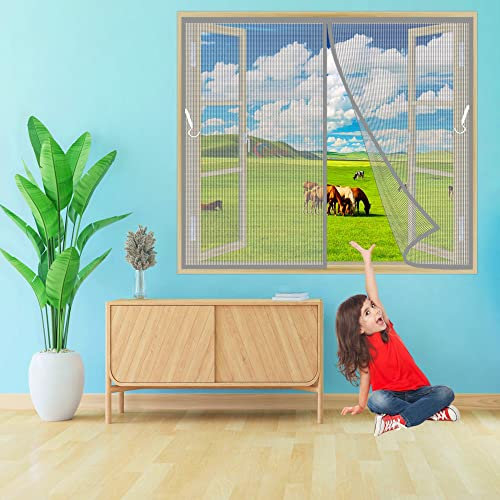 Zanzariera Finestra 90x60 cm Zanzariere Magnetiche per Finestre, Tenda Zanzariera Finestra, Zanzariera estensibile Grigio Z