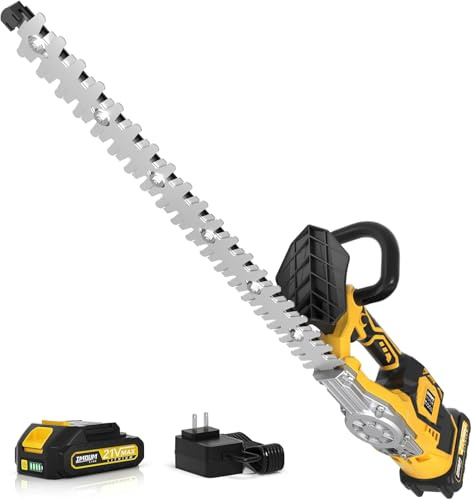 IMOUMLIVE Hedge Trimmer Cordless(Battery & Charger Included), Electric Handheld Bush Shrub Trimmer, 20'' Edge with 3/4'' Cutting Capacity 3000RPM BRUSHLESS, 4.4LBS, yellow black