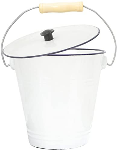 BESTonZON Emaileimer Mit Deckel Pflanzkübel Aus Metall Bauernvase Milchkännchen Aus Metall Blumenkrug Verzinkter Eimer Speibecken, Urinalbecken Mülleimer Weiß Emaille Haushalt Komposttonne