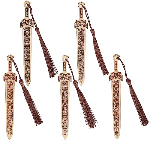 GORGECRAFT Bambus-Lesezeichen 5 Schwert-Lesezeichen Mit Quasten Handgefertigt Natürlicher Vintage-Stil Leseseitenmarkierungen Lesezeichen-Anhänger Anhänger Zum Basteln Buchliebhaber Geschenke Lesen