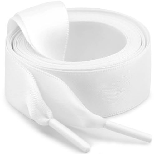 WEGOODZF Flat Satin Ribbon Shoelaces: 2 Pairs of 2CM Wide 160CM Long White Silk Shoe Laces for Trainers Pumps Sneakers