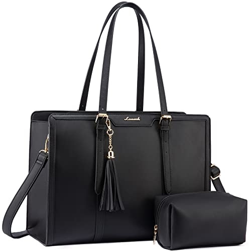 LOVEVOOK Laptop-Tragetaschen für Damen, 2er-Set, Schwarz und Leder, 39,6 cm, Tragetasche