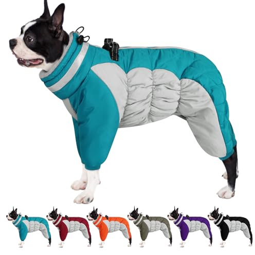 AOFITEE Winteroverall für Hunde - Wasserdichter XS Hundemantel Kleine Hunde mit Beinen, Winter Warmer Hundejacke mit Geschirr Gefütterter Hundeoverall, Wintermantel Hund für Chihuahua, Yorkie, Türkis